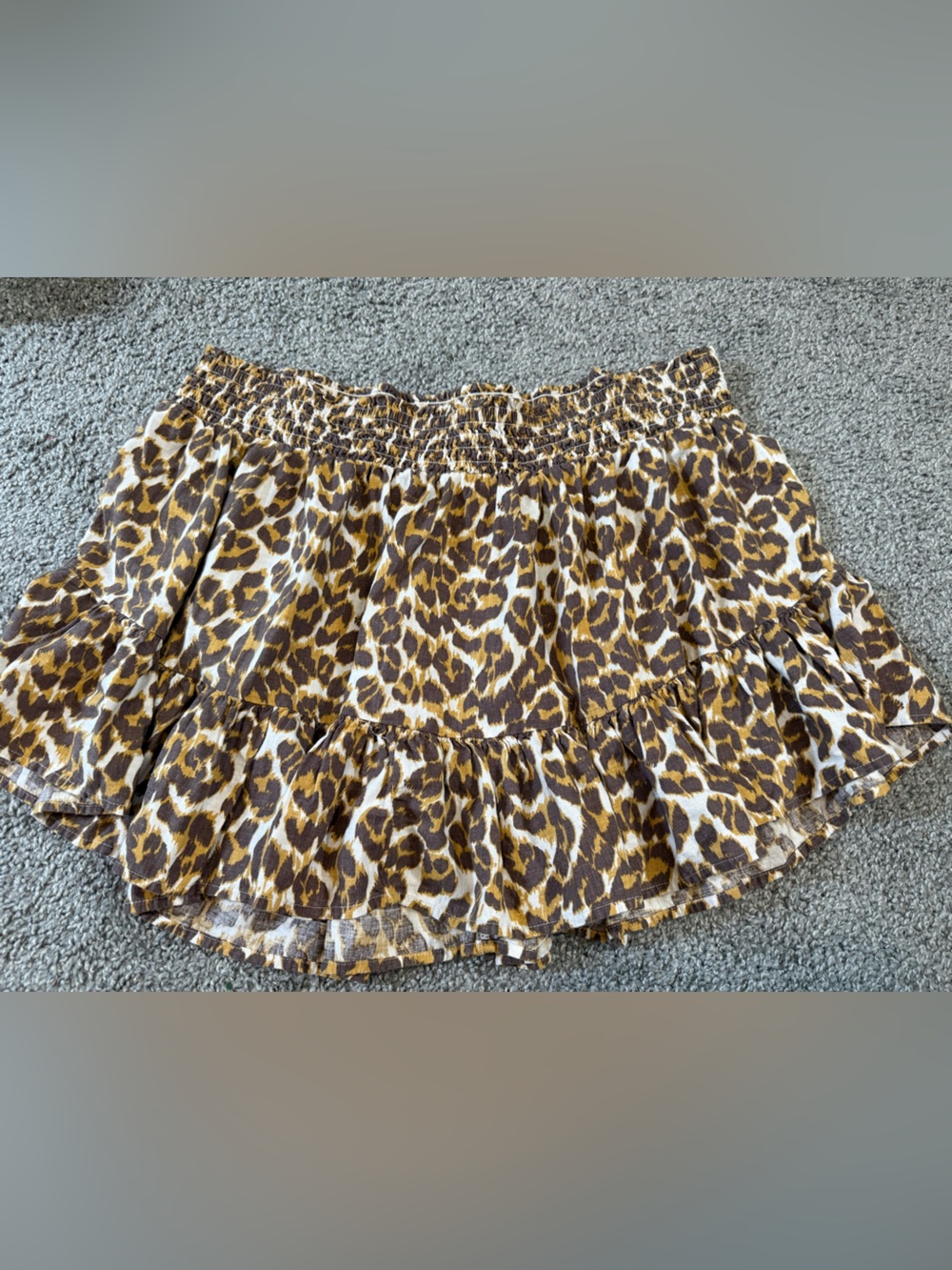 Aerie Women's Linen Blend Leopard Print Tiered Smocked Flouncy Mini Skirt Sz XXL